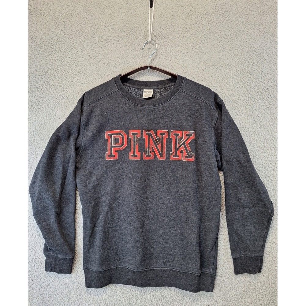 Victoria's Secret Pink Sweatshirt Women's XS Gray Fleece Ribbed Hem Pullover